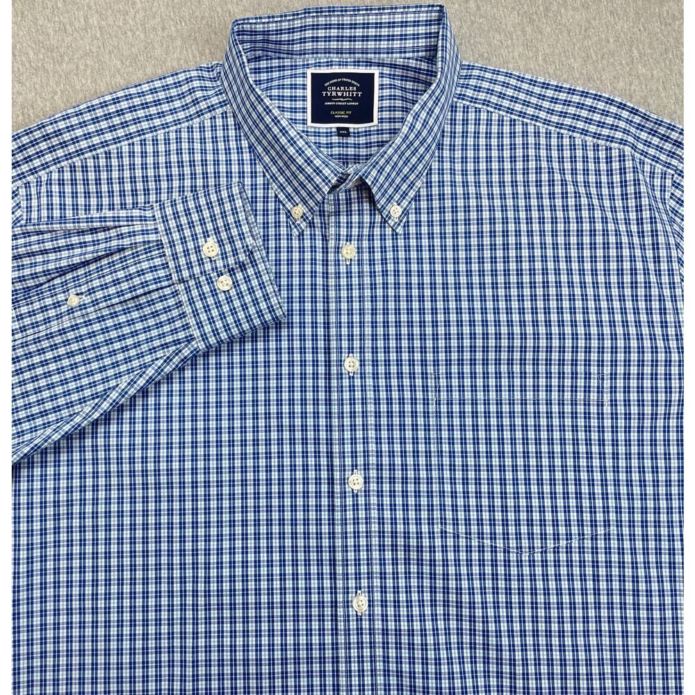 Charles Tyrwhitt Shirt Mens 2XL Plaid 100% Cotton Classic Fit Button‎ Down